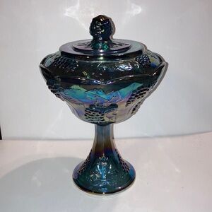 Indiana Blue Carnival Glass Candy Dish